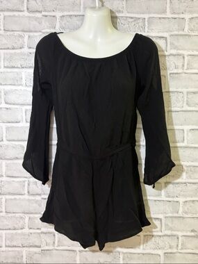 Streetwear Society Black Scoop-Neck Tunic open sleeves shorts Romper, small